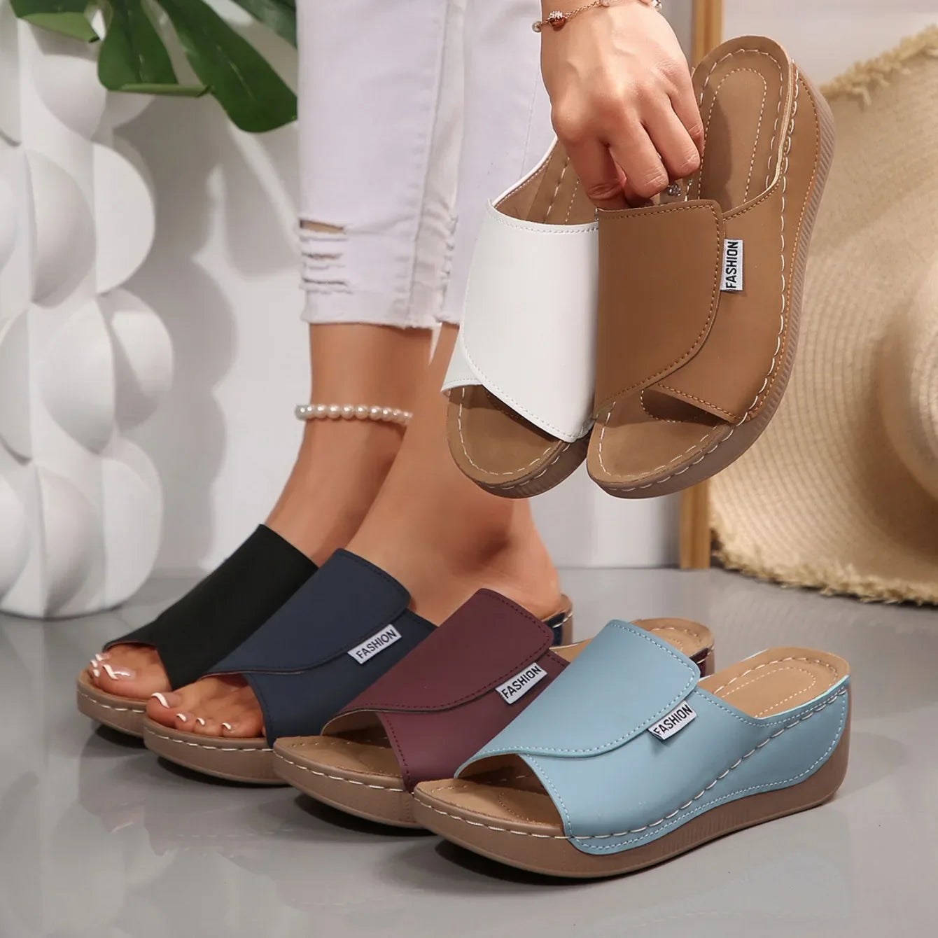 Chaussons Femme Élégance | Compensés en Cuir PU