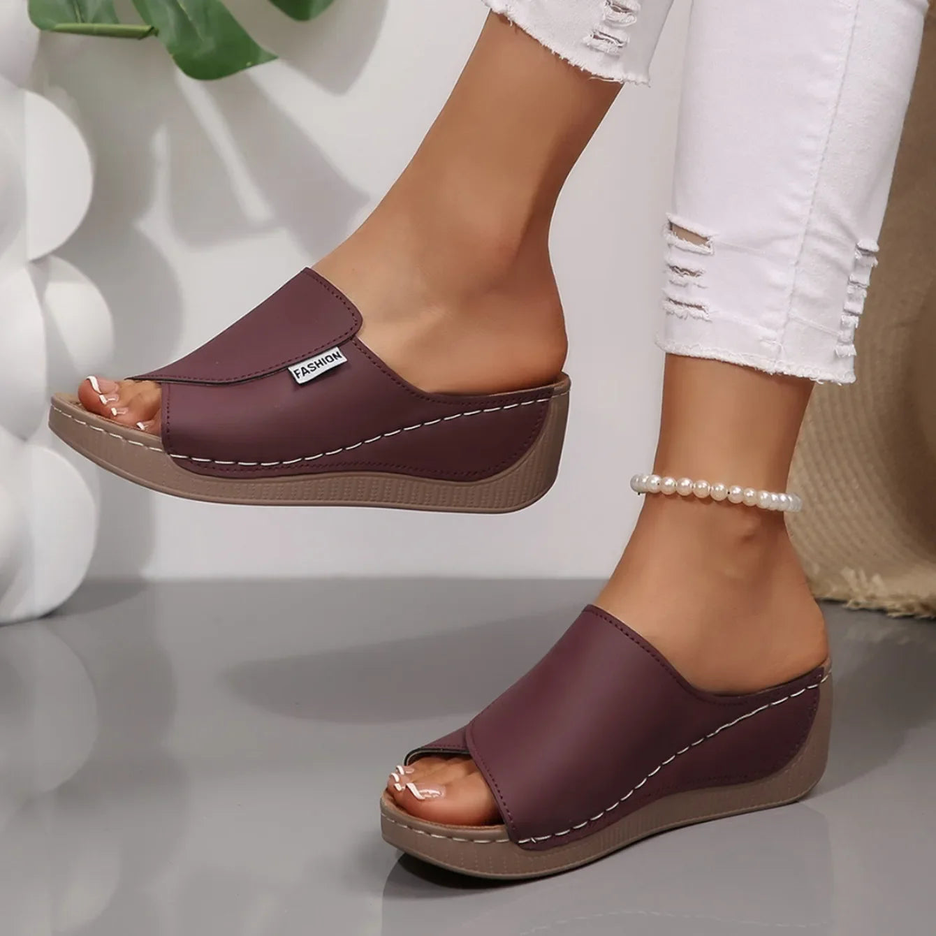 Chaussons Femme Élégance | Compensés en Cuir PU