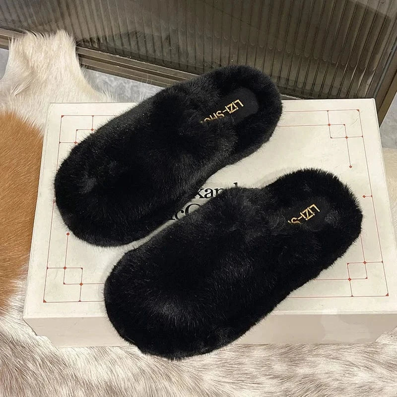 Chaussons Femme Luxe en Fourrure