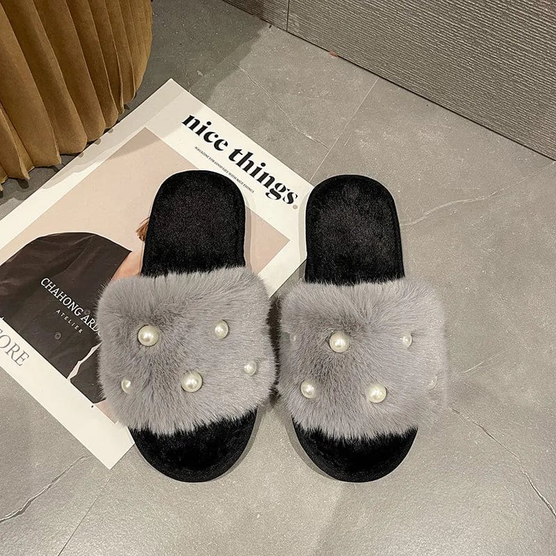 Chausson Luxe en Fourrure et Perles