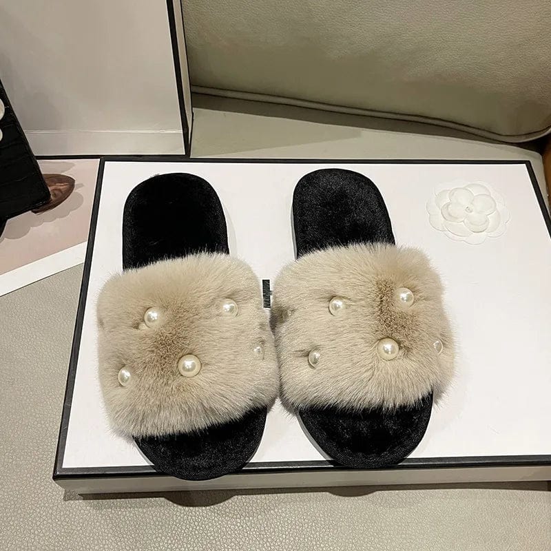 Chausson Luxe en Fourrure et Perles