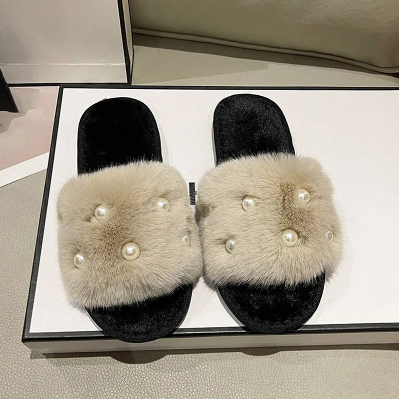 Chausson Luxe en Fourrure et Perles
