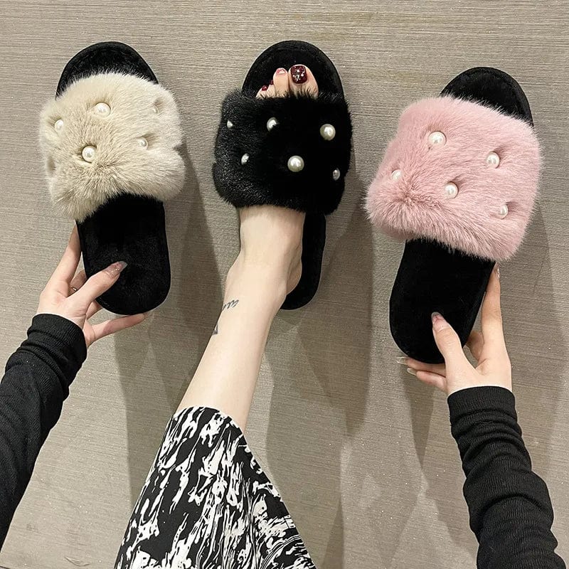 Chausson Luxe en Fourrure et Perles