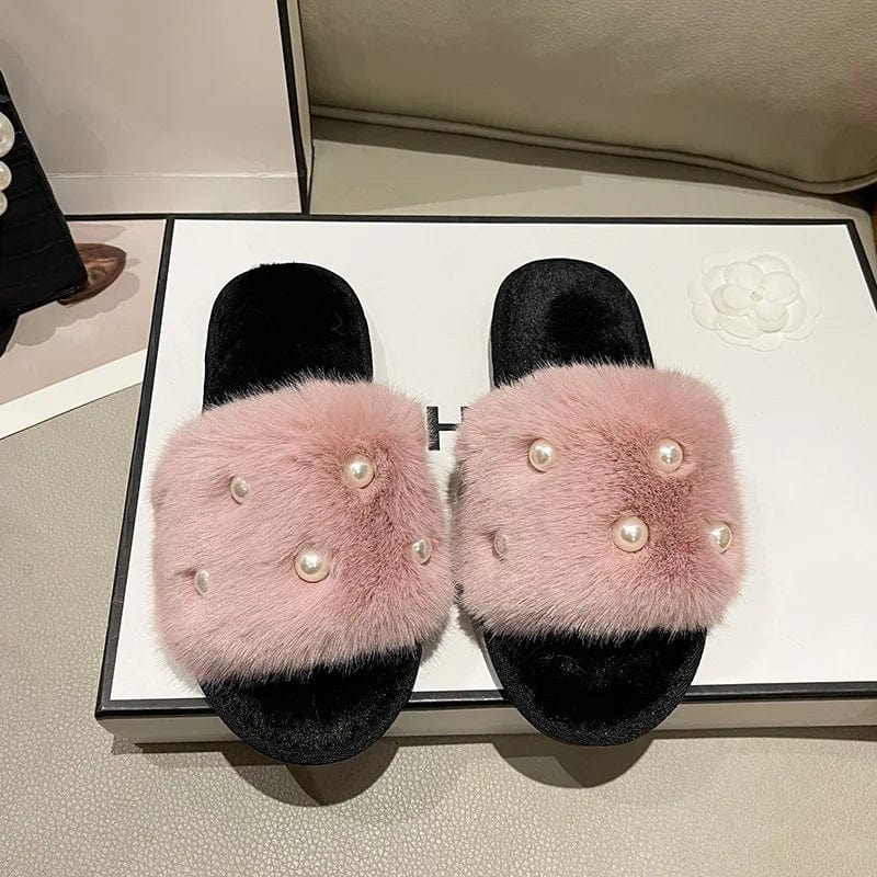 Chausson Luxe en Fourrure et Perles