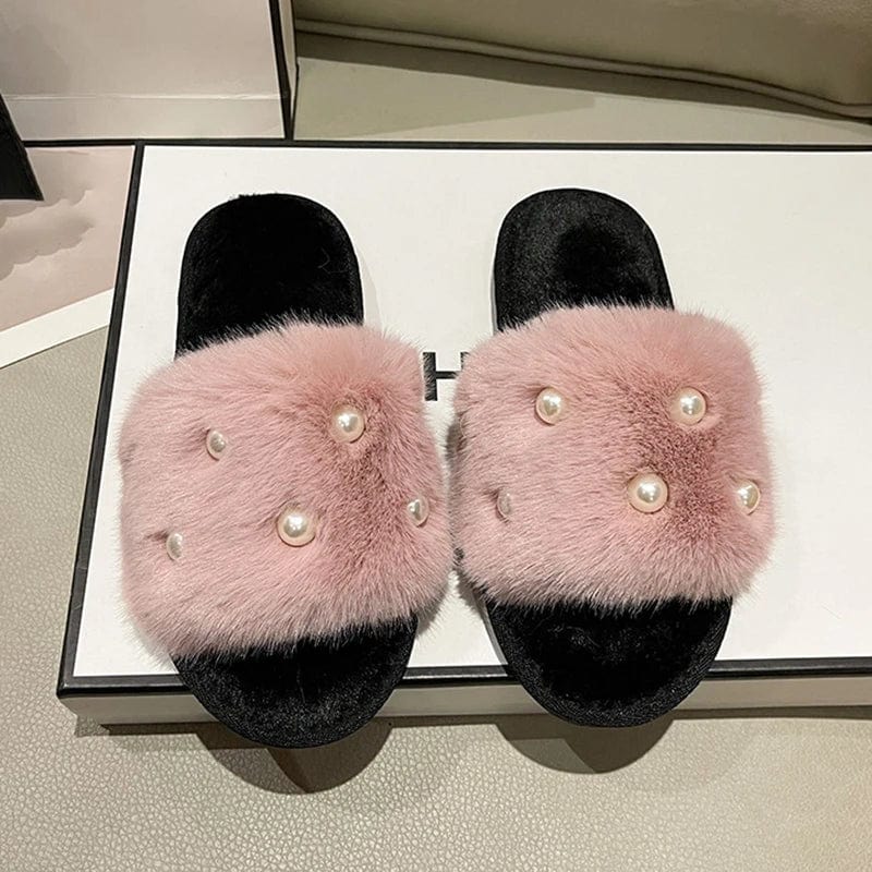 Chausson Luxe en Fourrure et Perles