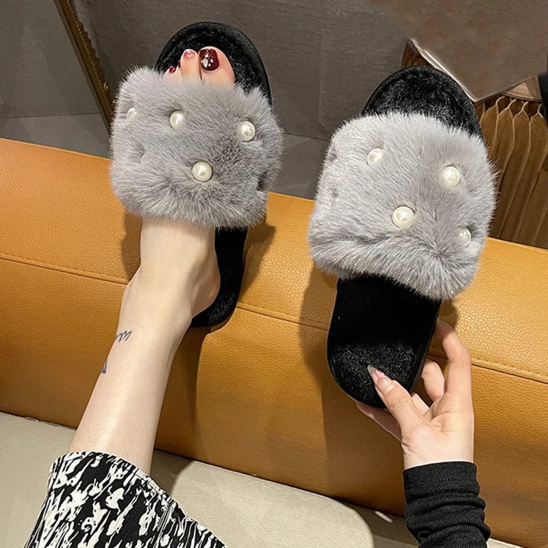 Chausson Luxe en Fourrure et Perles