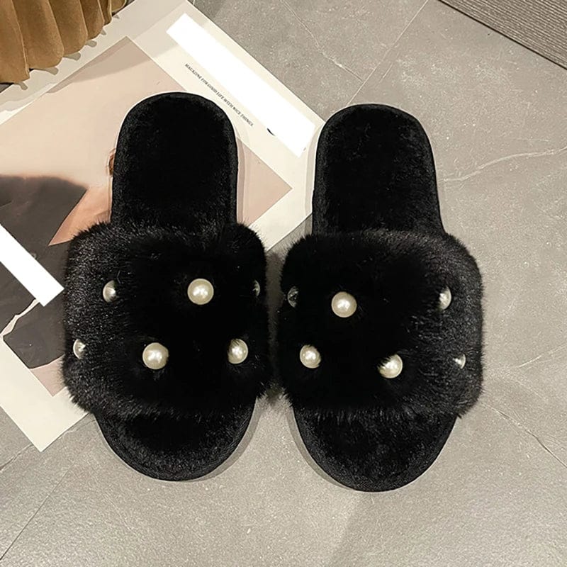 Chausson Luxe en Fourrure et Perles
