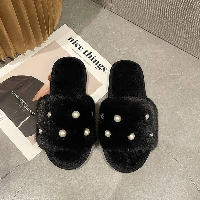 Chausson Luxe en Fourrure et Perles