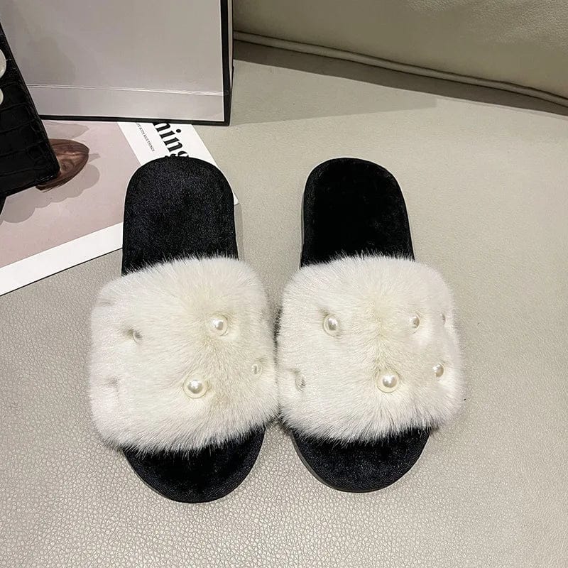 Chausson Luxe en Fourrure et Perles