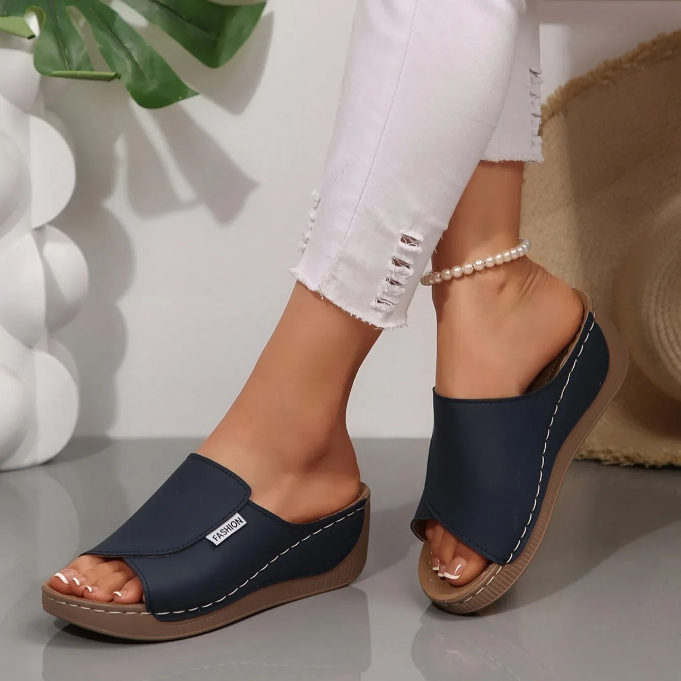Chaussons Femme Élégance | Compensés en Cuir PU
