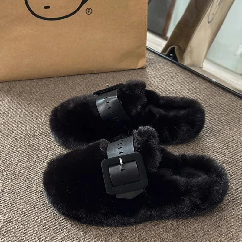 Chaussons Femme Luxe en Fourrure