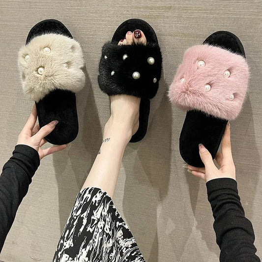 Chausson Luxe en Fourrure et Perles