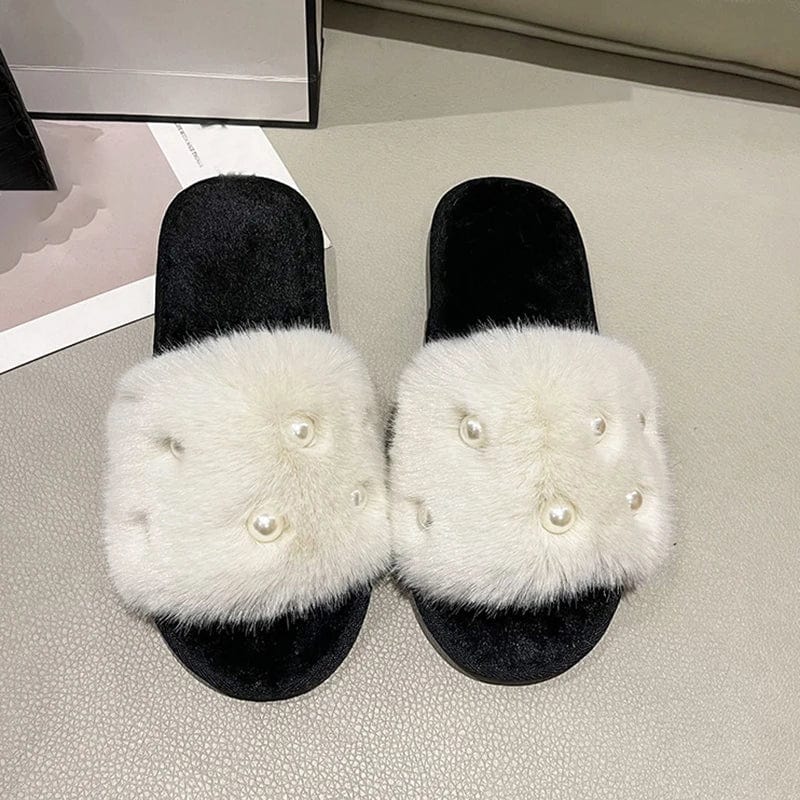 Chausson Luxe en Fourrure et Perles