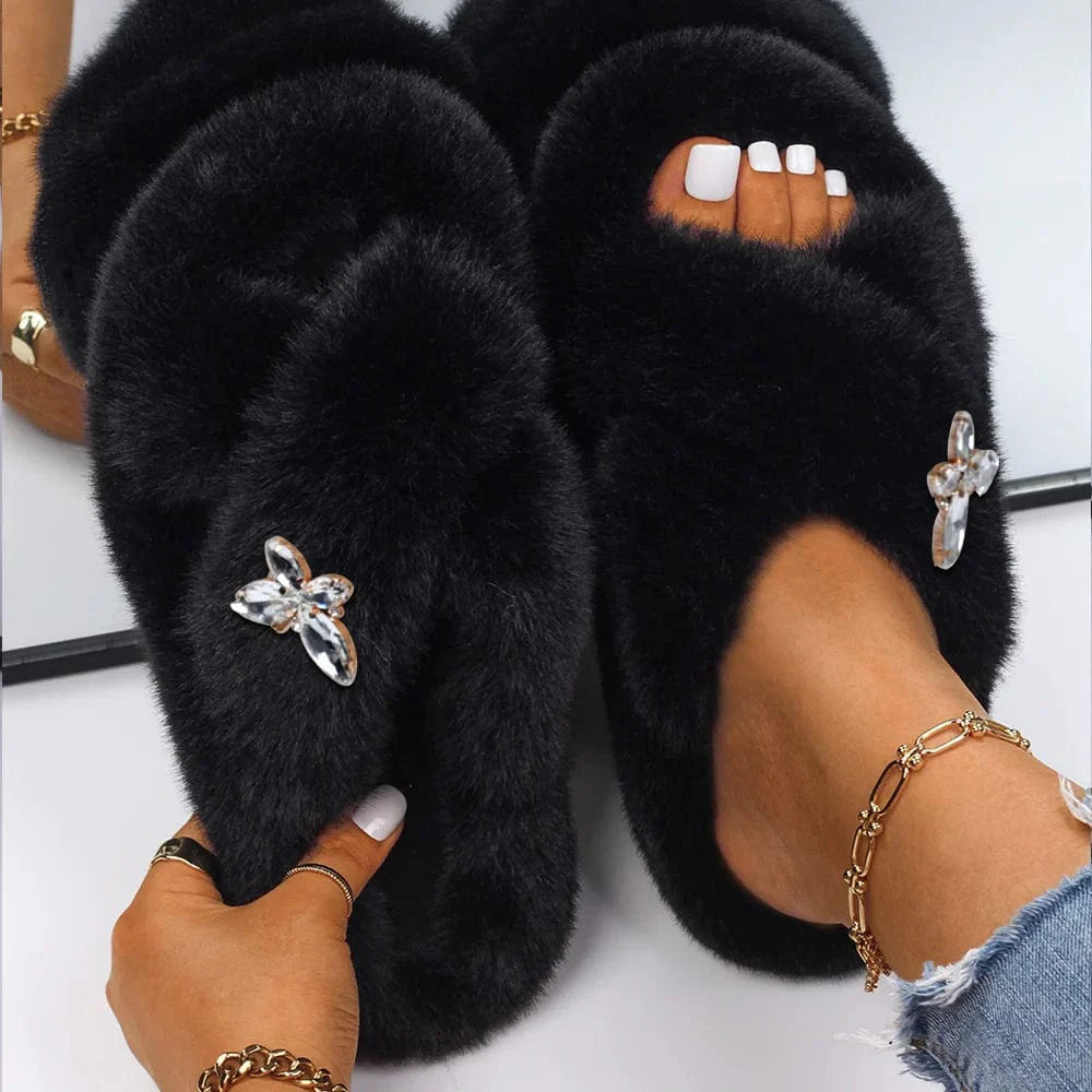 Chaussons Fourrure Ouverte Luxe